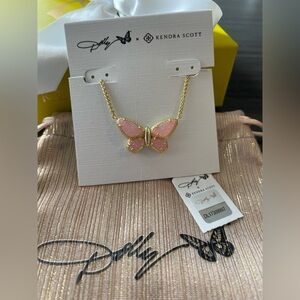 Kendra Scott Pink and Gold Butterfly Necklace